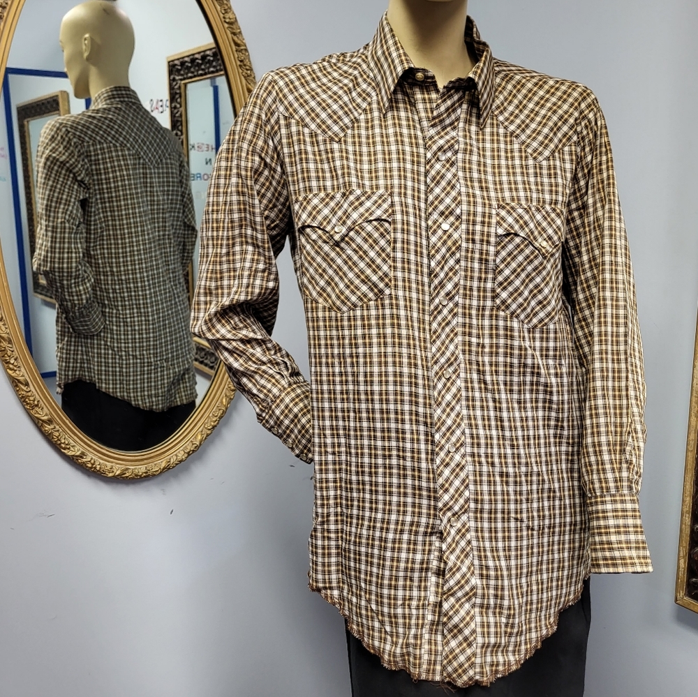 VINTAGE Plaid Pearl Snap western shirt M Chute #1 rodeo cowboy grunge punk